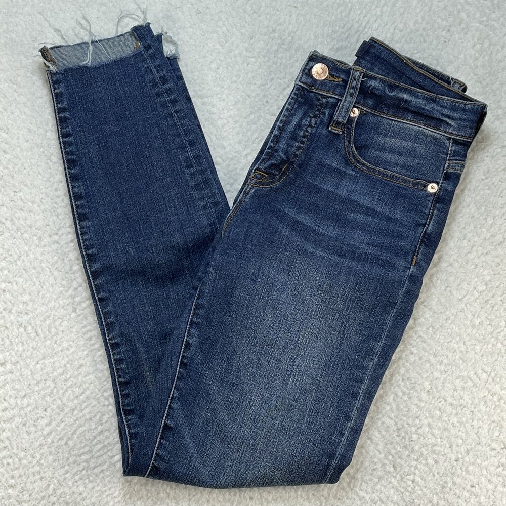 J. Crew Jeans Womens Sz 26 Blue High Rise Toothpick Skinny Ankle Raw Hem 26x26
